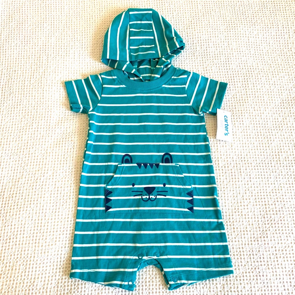 Carter’s One Piece Hooded Short Sleeve Playsuit/Romper New With Tags!